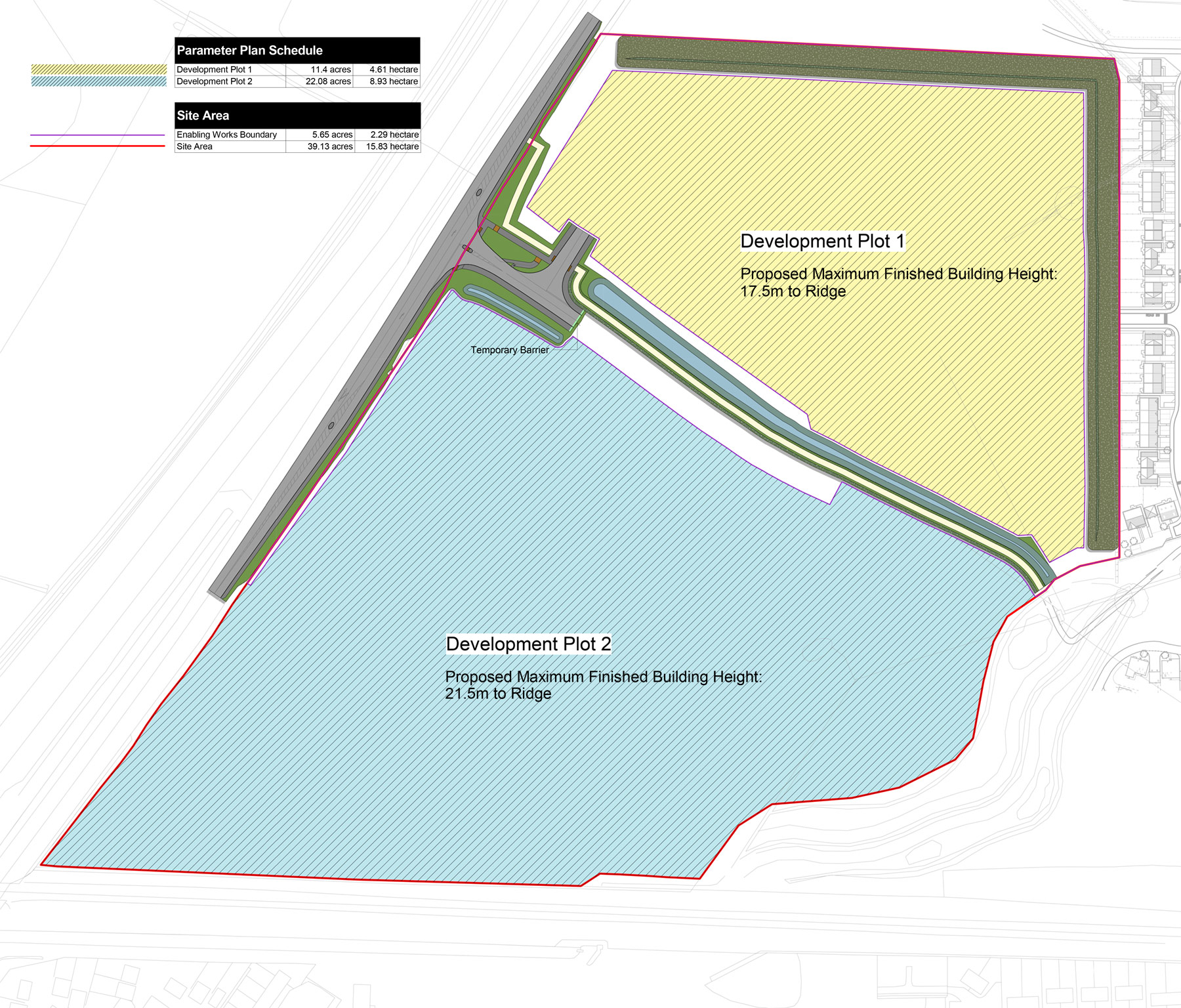 Plan showing different maximum height parameters for the two development plots